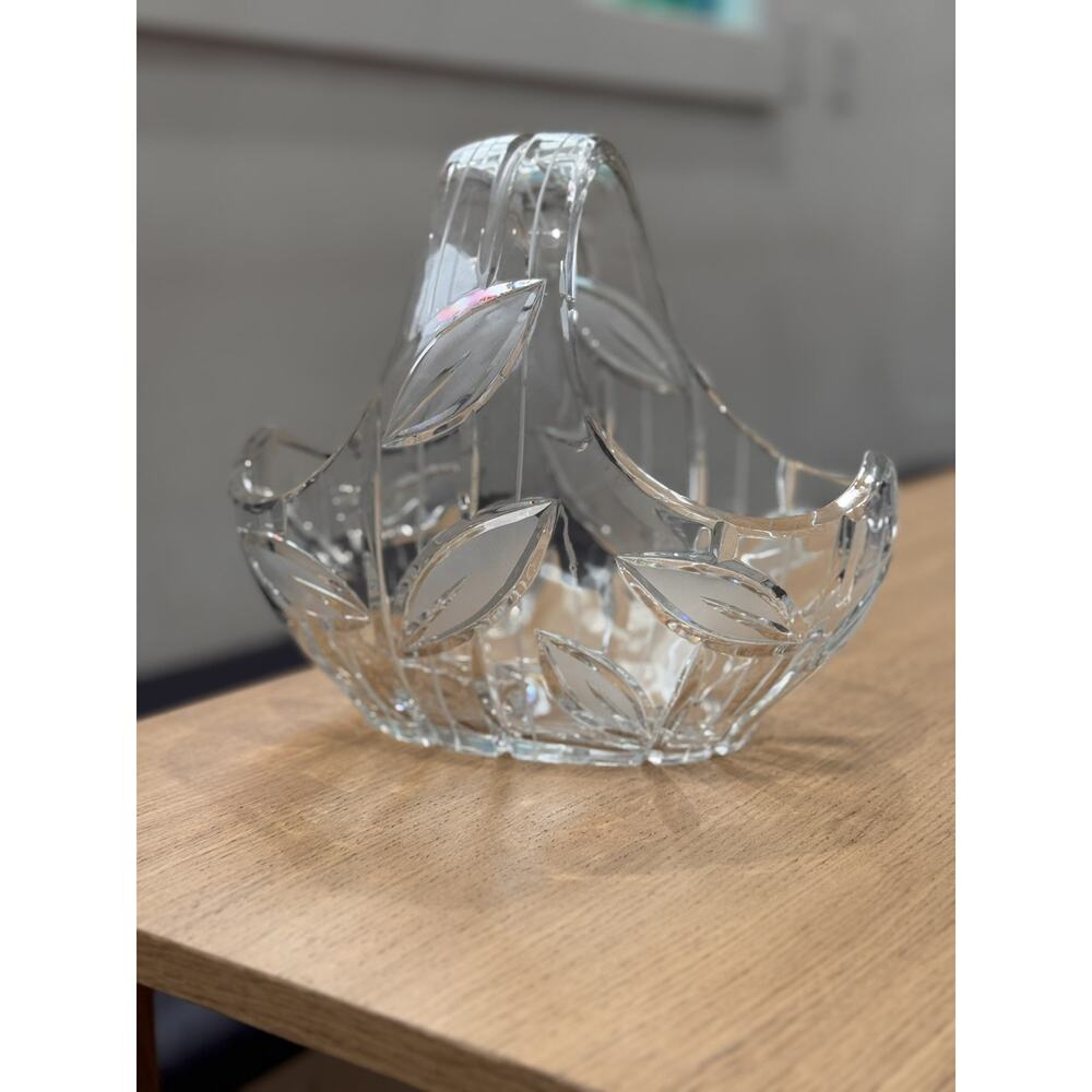 Vintage Bohemian Crystal Czech Hand Cut Crystal Large 10x6x8" Glass Basket